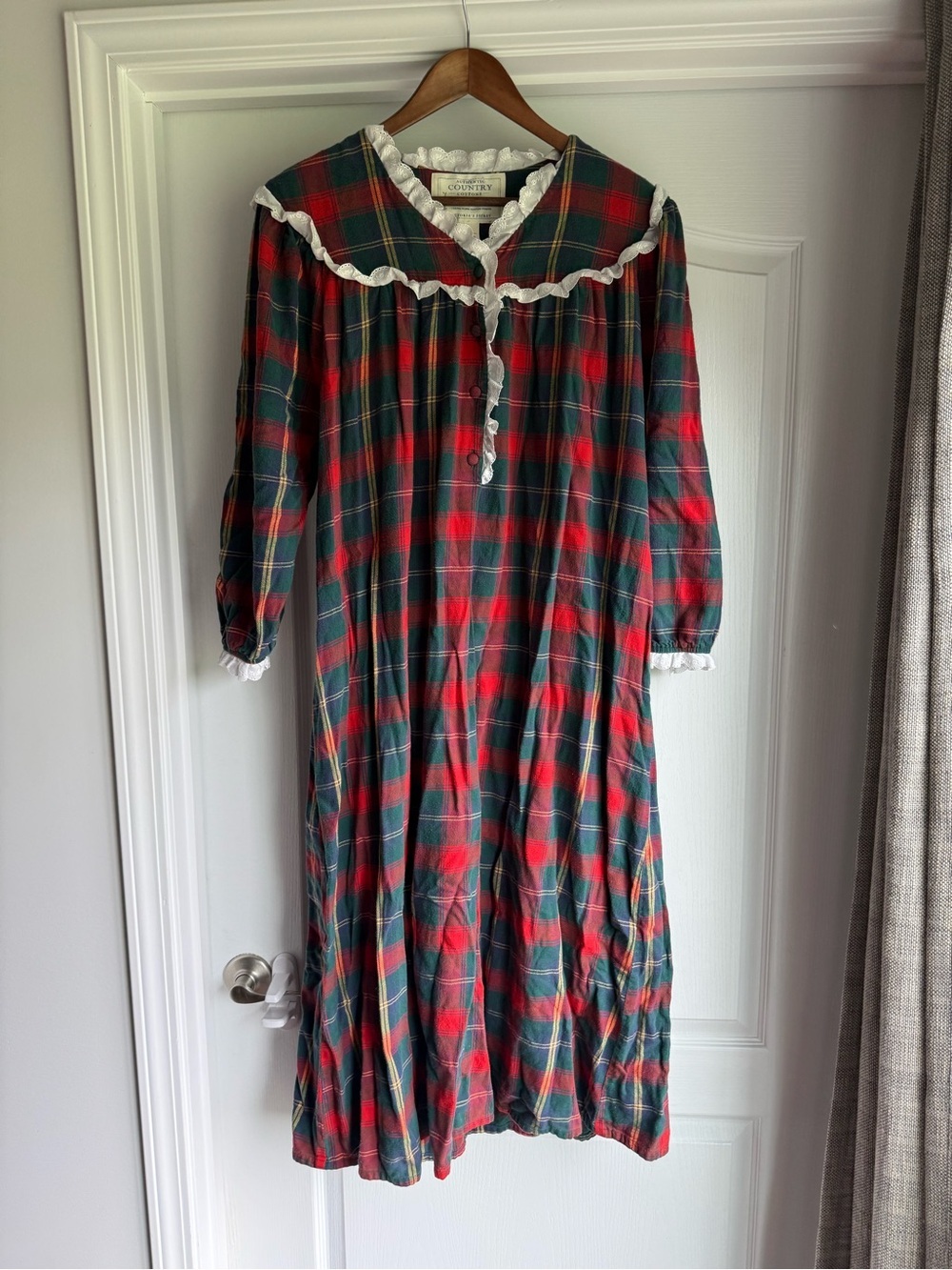 Victoria's Secret Authentic Country Cottons Plaid Nightgown with Lace Trim
